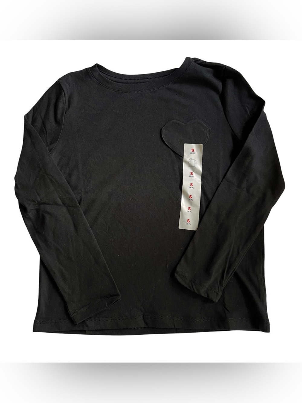 NWT Old Navy Girls Black Heart Pocket Softest Tee Long Sleeve Size S 6-7